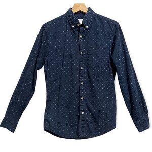 AEO Button Down Blouse Navy Blue Polka Dot Long Sleeve Cotton Womens XS